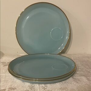 Fire king  Blue snack Plate Set with Gold Trim
